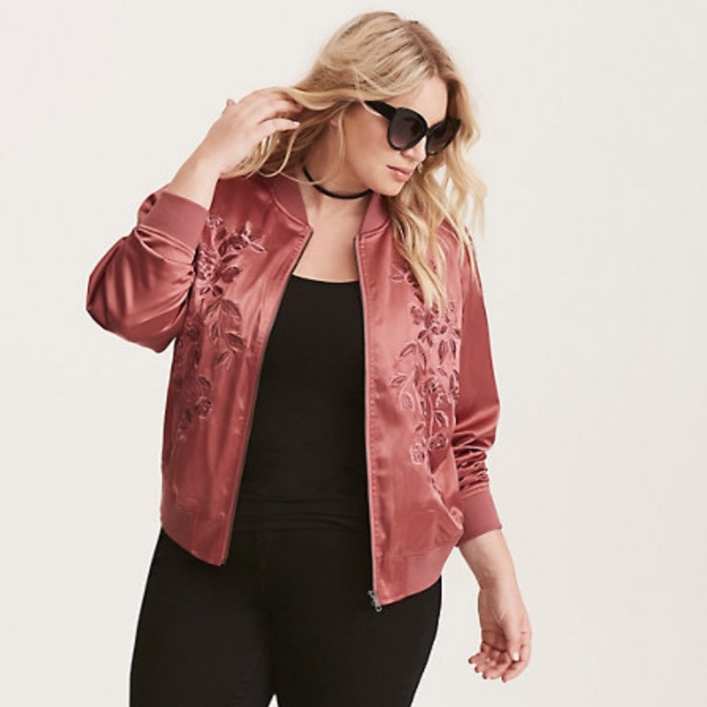 NWT Torrid Embroidered Satin Bomber Jacket. Size 2